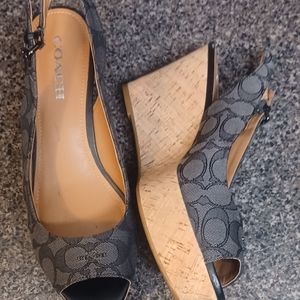 COACH Women's Jacquard Slingback Wedge Sandals Size 10